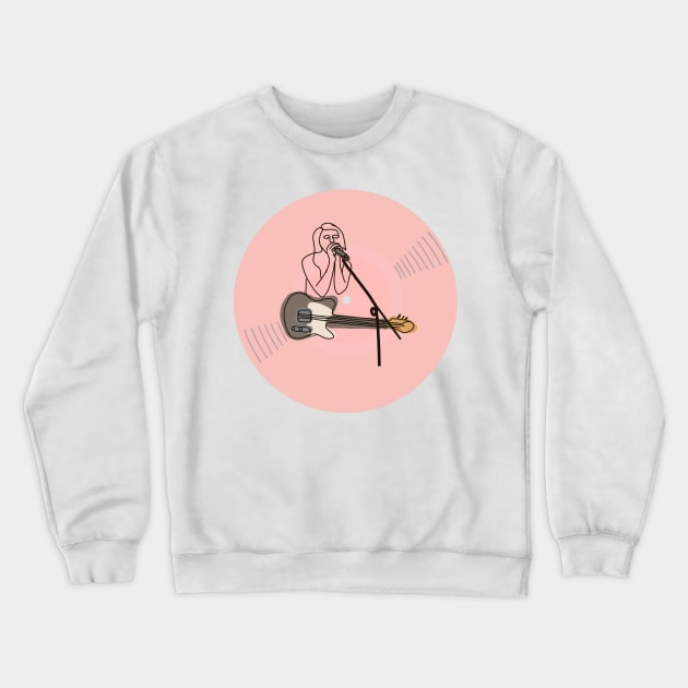 Vinyl - Singer + guitarist minimalist line art (pink) Crewneck Sweatshirt by SwasRasaily